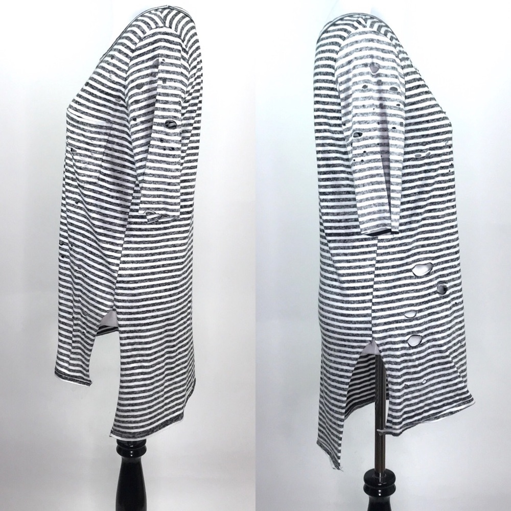 Free People Destroyed T Shirt Sz S Striped - Picture 4 of 8